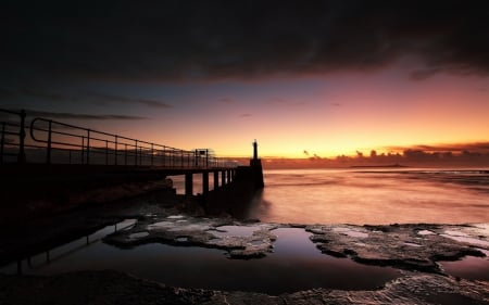 Sunset - beach, pier, nature, sunset