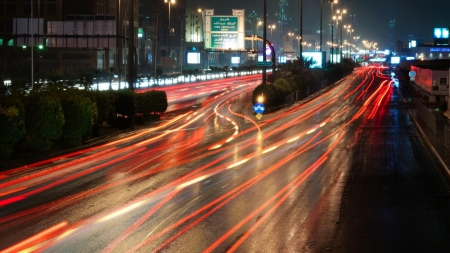 highway light in riyadh in long shutter - highway, lights, city, signs, night, long shutter