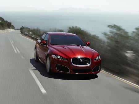 jaguar xfr - road, jaguar, british, red