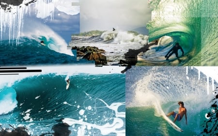 surfing collage - surfing, surfboard, wave, man