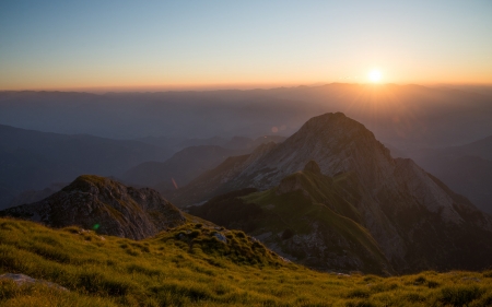 Sunset - tree, nature, sunset, mountain