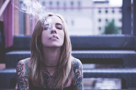 Model - women, tattoo, Model, girl, smoking