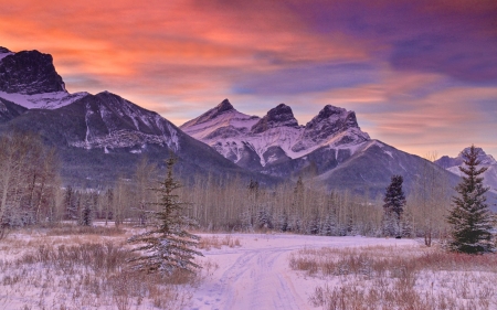 mont tremblant in quebec - forest, winter, road, sunset, mountain