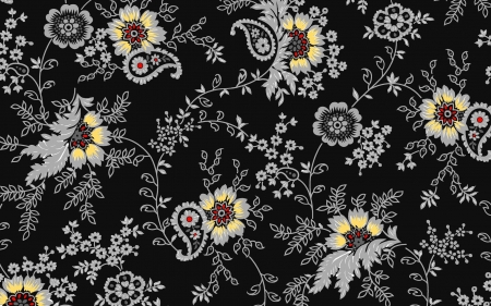 Pattern - flower, pattern, black, yellow, texture