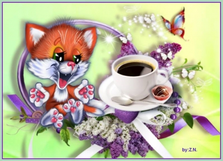 Cood morning - flowers, morning, maus, coffee