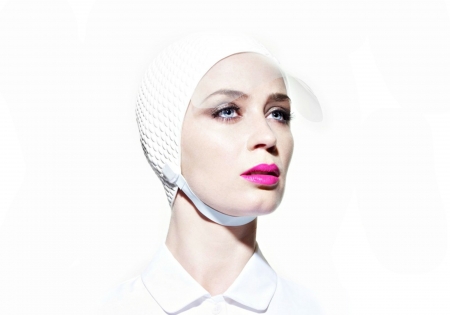 Emily Blunt - woman, actress, girl, hat, make-up, emily blunt, model, white, face, pink