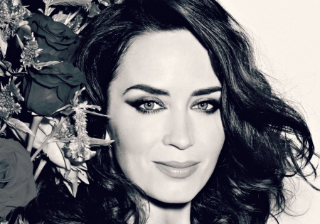 Emily Blunt - white, woman, face, actress, girl, bw, black, emily blunt