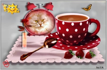 good morning - morning, closk, butterfly, coffee