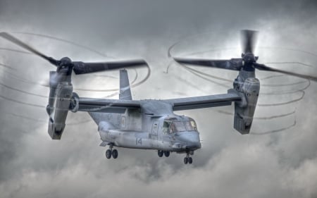 vertical flight aircraft V-22 osprey hdr - whirl, clouds, hdr, plane, props, military