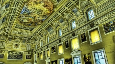 magnificent ceiling in a museum hdr - ceiling, windows, art, hdr, museum