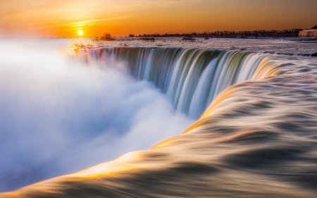 spectacular power of niagara falls hdr - cliff, waterfalls, hdr, sunset, mist