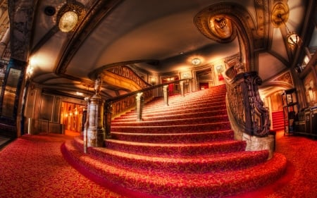 grand theater entrance hdr - stairs, carpet, red, hdr, theater, entrance