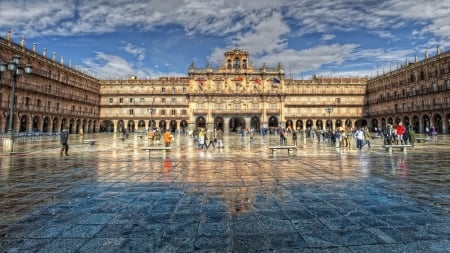 mayor plaza in madrid hdr - people, plaza, hdr, buildings, granit