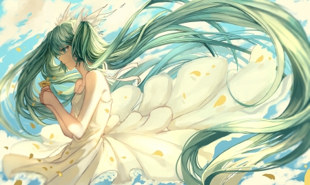 Breathe In The Light - vocaloid, anime, ponytails, dress, hatsune miku, flower