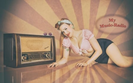 Retro Radio Time - vintage, pinup, model, Retro, radio