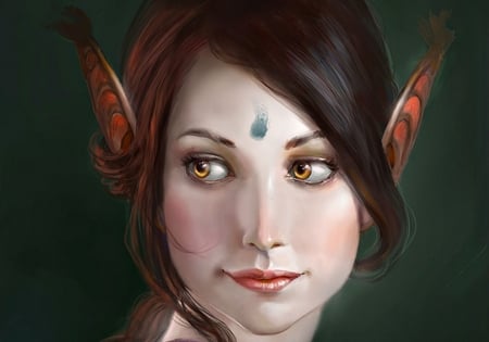 Whiteskin elf girl - yellow eyes, portrait, girl, elf, fantasy, green, woman, maximko, art