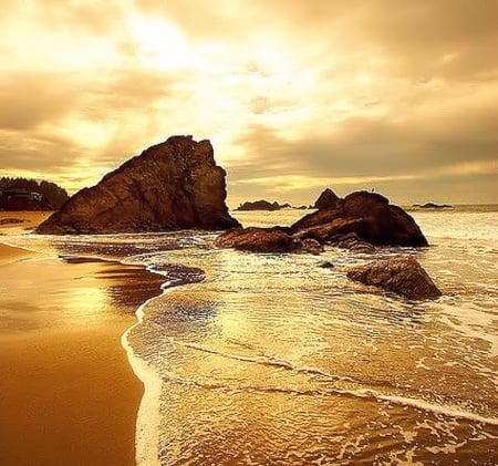 Harris Beach - Brookings, Oregon - beach, golden, pretty, sea