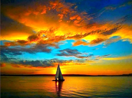 The splenor of summer - sky, evening, sunset, ocean, sailboat