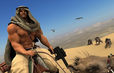 Desert-Guard - guard, dino, warrior, monster, hero, hunk, sf, muscle, desert, arabian