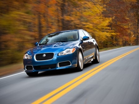 jaguar xfr - british, road, jaguar, autumn