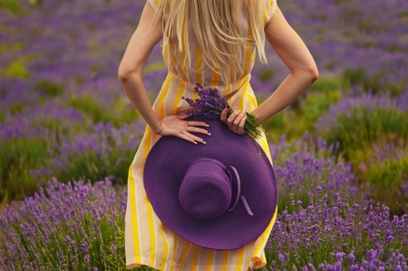 :) - field, purple, lady, hat