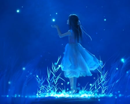 Blue World - anime, art, girl, blue