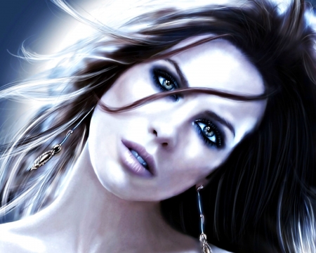 Kate Beckinsale - woman, actress, girl, kate beckinsale, eyes, black, face, art, blue, digital