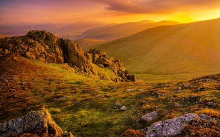 Mountain - nature, tree, sunset, mountain