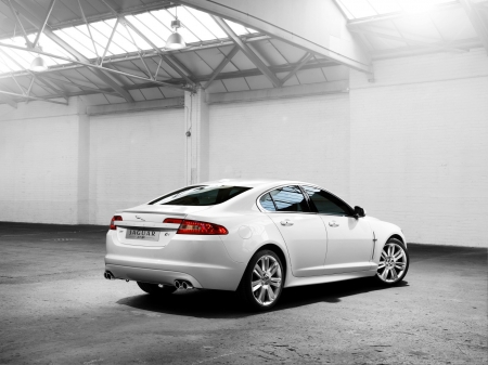 jaguar xfr - jaguar, white, british, warehouse