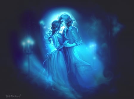 Dance - couples, lady, fantasy, blue, man