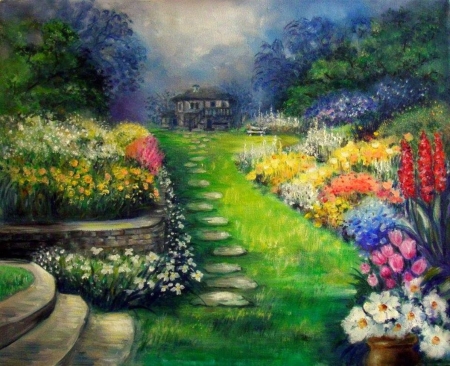 Painting - flowers, garden, painting, art