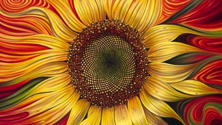 Sunflower - sunflower, yellow, summer, red, painting, ricardo chavez mendes, flower, art