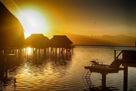 Bora-Bora - bora-bora, water, bungalows, sunset, water bungalows, ocean