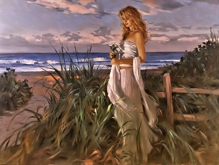 Evening Comes by Richard Johnson - woman, painting, art, beautiful