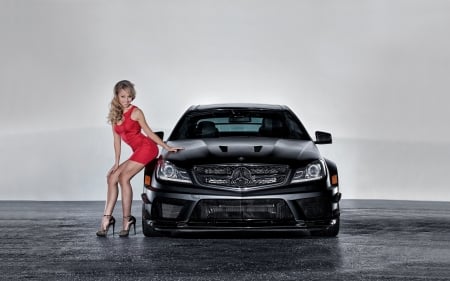 The Black  Mercedes - sexy, luxury, red dress, black