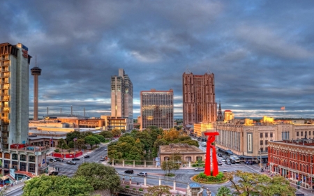 downtown san antonio texas hdr - downtown, streets, hdr, city, circle, statue