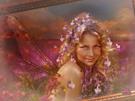 Pretty Fairy - digital, pretty, pink, beautiful, flowers, sweet, girl, art, wings, fantasy, lovely, fairy