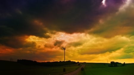 storm clouds over turbine windmill - countryside, storm, windmill, clouds