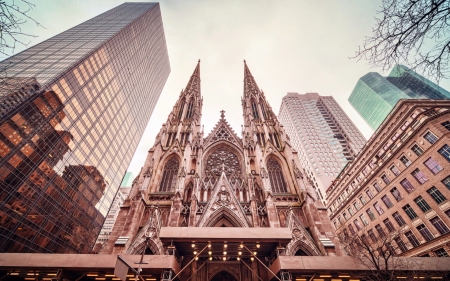 st patricks cathedral in new york city - city, cathedral, glass, skyscrapers