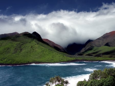 Lake Mountains - sky, lake, mountains, clouds, trees, nature