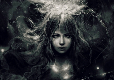 Jellyfish - anime, girl, sea, beauty, black, manga, fantasy, jellyfish, white, bw, muju, art