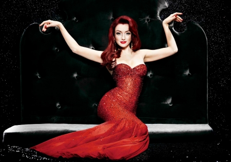 Lady in red - black, redhead, burlesque, woman, red, model, dress, girl