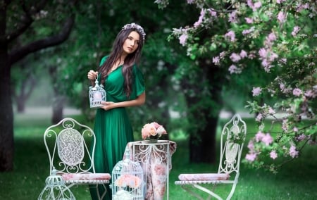 Beauty - garden, pink, beauty, model, girl, woman, green