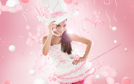 Lovely in pink - hat, white, burlesque, woman, model, girl, pink