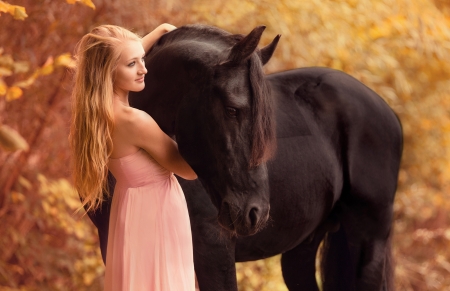 My beauty - woman, autumn, girl, cowgirl, model, horse, pink, animal, orange