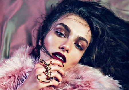 Andreea Diaconu - girl, pink, fur, romanian, make-up, woman, model, face, Andreea Diaconu