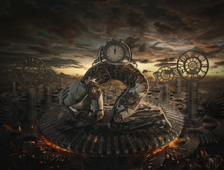 Gears of Time - storm, clock, destroyed, artwork