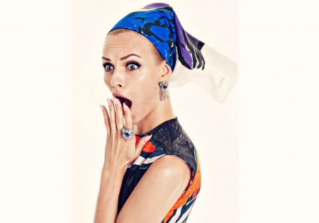 Ginta Lapina - woman, girl, fashion, funny, black, ginta lapina, model, white, blue, orange, mood