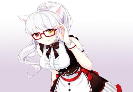 Neko Maid - white, neko, girl, long hair, maid, cute, orginal