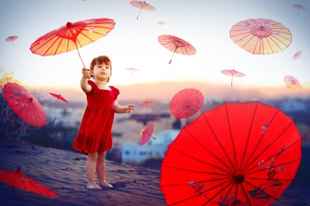 Cute Girl - child, girl, umbrella, red